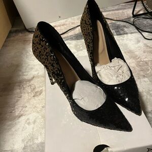 Aldo Black and Gold Sequin Heels